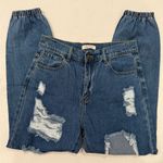 Vibrant  Distressed Blue High Waisted Jean Joggers Photo 3