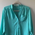 Stitch Fix 41 Hawthorn Womens Size Small Blue Split Neck Tab Sleeves Blouse Top Photo 1