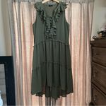 cupio  Olive Green High Low Lace Up Ruffle Midi Dress Size Extra Large Photo 1