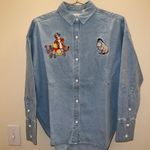 Disney  Parks Winnie the Pooh Embroidered Denim Button Up Shirt 1X NWT Photo 1