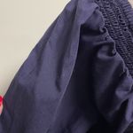 Free People  Navy Veronica V Neck Buttons Top 1/2 Puff Sleeves NWT Small Peplum Photo 9