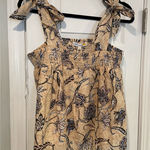 C&C California NWT  Size L Tan Blue Paisley Smocked Tank Top Bows Boho Peasant Photo 0