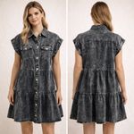 Savanna Jane Black Washed Denim Button Front Tiered Shirt Dress Size M Size M Photo 1
