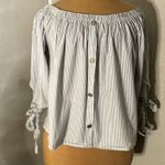 LaBanga Boat Neck Striped Blue/White Top L Tie Sleeves Nautical Preppy Casual Blue Size L Photo 0