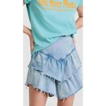 Mother Womens Layered Ruffle Mini Raw Edge Skirt‎ Blue Denim Light Wash Size 27 Photo 4