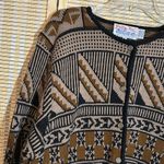 Tally Ho Vintage 1990s Y2K Black Shades of Brown Cardigan Sweater Geometric 3X Photo 1
