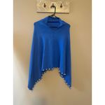 The Peyton Blue Knitted Poncho Sweater w/ Faux Fur Trim Size undefined Photo 1