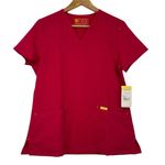 FIGS  Scrubs Top Women’s Stretch Pockets Pink With Yellow Logo Medical Wear Photo 0