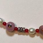 Pink Floral Beads, Sterling & Freshwater Pearl Beaded Necklace Photo 3