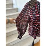 Blank London Anthropologie Red Black Diamond Print Velvet Sequin Blouson Blouse Size L Photo 5