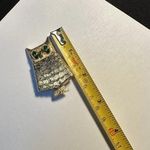 Signed Avon Solid Perfume Holder Brooch Pin Gold Tone Owl With Green Rhinestone Photo 3