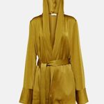 Saint Laurent  Satin Crepe Belted Hooded Jacket Vert Mousse Size FR 36 Photo 7