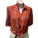 Free People Floral Tie Front Blouse Orange Short Sleeve Size S Petites Photo 4