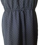 Maison Jules Mandarin Collar Blue & White Micro Polka Dot Shift Dress Photo 4