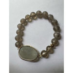 Women's Smokey Quarts Crystal Stone Beaded Stretchy Slip On Statement Bracelet Gray Photo 2