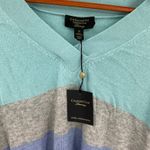 Charter Club  Luxury 100% Cashmere Striped V Neck Sweater Aqua Blue Grey Size M Photo 6