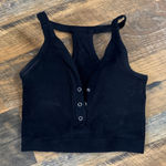 Black Women's Sleeveless Top padded activewear v front button up racer back Size M Photo 0