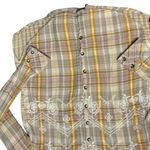 Free People  Plaid Floral Embroidered Gauze Button Up Cabin Holiday Dainty XS Photo 3