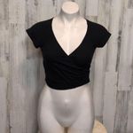 Pink Rose Black Ribbed Wrap Crop Top – Size S Photo 0