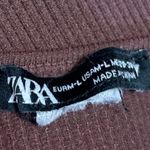 ZARA  Brown Ribbed Knit Scoop Neck 3/4 Sleeve Stretch Crop Sweater Top Size M-L Photo 2