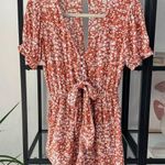 Abercrombie & Fitch Orange White Floral Short Sleeve Bow Front Romper XS Petite Photo 0