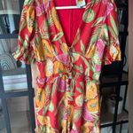 FARM RIO linen romper papaya fruits watermelon colorful beaded ruffle playsuit Red Size L Photo 12