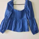 Reformation Jaxley Puff Sleeve Square Neck Blouse Blue Photo 3