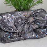 Felix Ray New York Gray Silver Shiny Sequin Clutch Bag With Bow Detail Photo 0