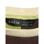 SheIn Blouse Women's Small Green Brown Short Sleeve Crop Top Patchwork Crew Neck Photo 3