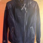 Suede Navy Blue 100% Leather Jacket M silver Asymmetrical Zipper moto classic Size M Photo 0