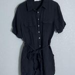 Banco Black Linen Utility Belted Romper Small Photo 3