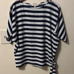 Michael Kors  Blue and White Boxy Tie Front T-Shirt Photo 0