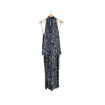 LE GALI Jumpsuit Blue Black Leopard Print Halter Popover Wide Leg Size S New Photo 5