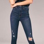 Abercrombie & Fitch Abercrombie Ultra High Rise Super Skinny // distressed dark wash raw hem Photo 0