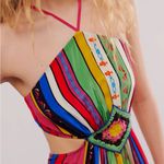 Carolina K Callie Maxi Dress Multicolor Crochet Halter Cutout Size Small Red Photo 9