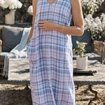 J Jill The Madras Maxi Dress 100% Linen Sleeveless Relaxed Fit Pockets Blue Sz M Size M Photo 13