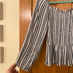 Outfitters AEO Blue White Stripe Smocked 3/4 Sleeve Top Medium Photo 5