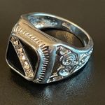 Black obsidian stone CZ S925 silver ring size 8 Photo 3