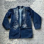 Vintage Pretty Bleu Denim Embroidered Studded Jacket Blue Large Photo 0
