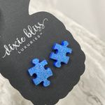 Dixie Bliss Autism Awareness Puzzle Piece Glitter Earrings Blue Hypoallergenic Photo 2