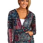 Lucky Brand Blue/ Red Bohemian Print Hooded Zip Front Sweatshirt Sz. L Photo 0