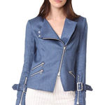 Veronica Beard  Blue Linen Blend Asymmetrical Zip Moto Jacket Womens Size 12 Edgy Photo 0