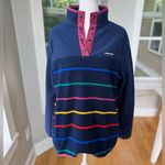 Lands' End Land’s End Heritage Fleece Navy Blue Rainbow Stripe Quarter Snap Sweatshirt M Photo 1