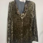 Juicy Couture  Y2K Olive Green Crushed Velvet Hoodie Girlie Metallic Oversized XS Photo 11