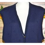 Vintage Koret Ladies L Blue Wool Blend Cardigan Vest Sweater Embroidered Floral Size L Photo 1