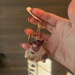 Rhinestone crystal flying pig bag charm key ring Purple Photo 1