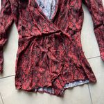 Blue Life Planet Blue Red Snakeskin Wrap Front Deep V Romper Photo 5