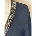 White + Warren Sweater Women Medium Black Cashmere Knit Beaded Neck Quiet Luxury Photo 5