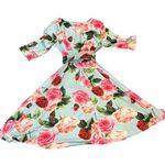 FLORAL DRESS small belted zip back blue circle skirt stretchy pockets. Photo 0