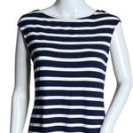 Chico's Dress Women Small White Navy Blue Stripe Sheath Jersey Casual Nautical Photo 3